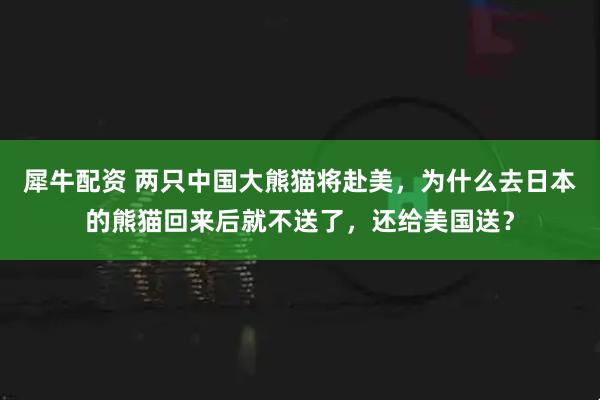 犀牛配资 两只中国大熊猫将赴美，为什么去日本的熊猫回来后就不送了，还给美国送？